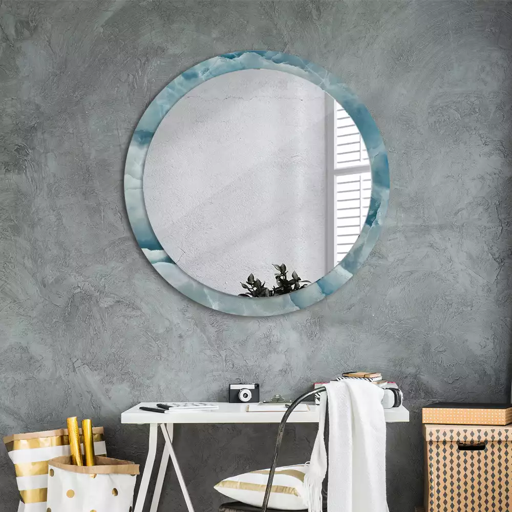 Miroir rond avec décoration Marbre onyx bleu