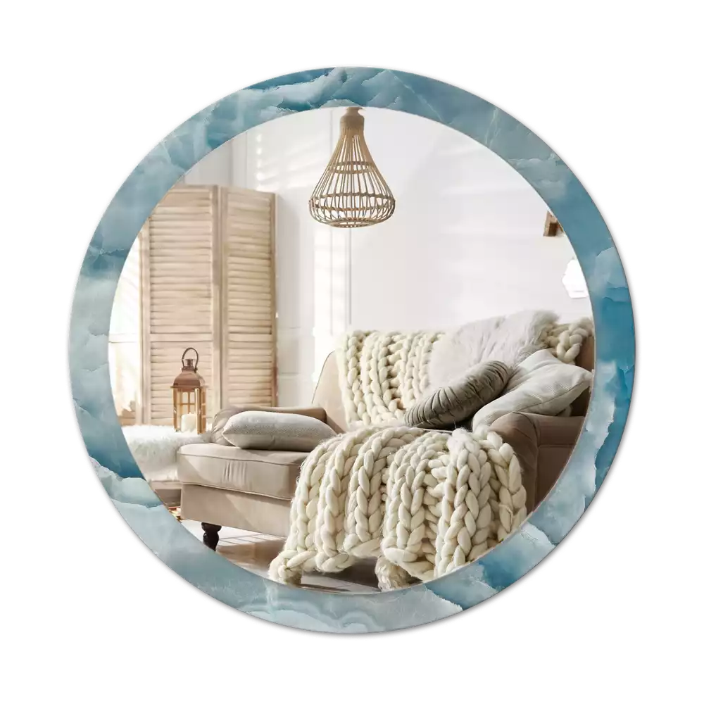 Miroir rond avec décoration Marbre onyx bleu