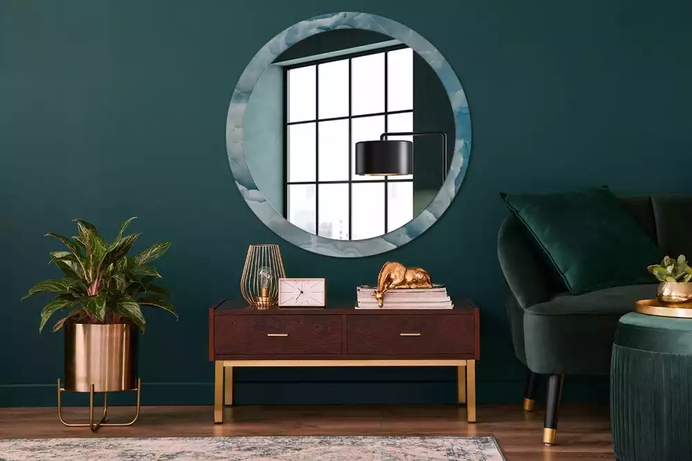 Miroir rond avec décoration Marbre onyx bleu