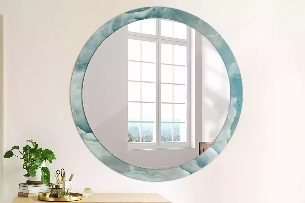 Miroir rond avec décoration Marbre onyx bleu