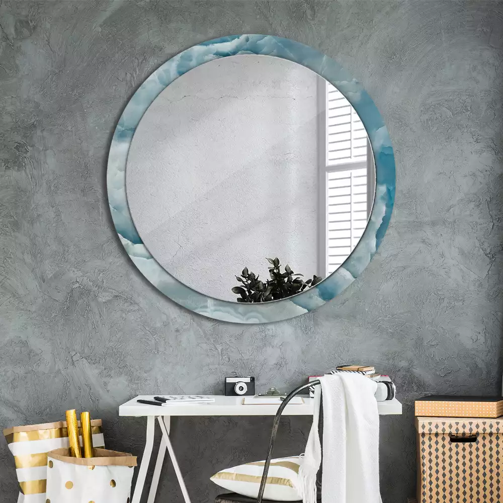 Miroir rond avec décoration Marbre onyx bleu