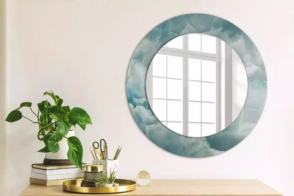 Miroir rond avec décoration Marbre onyx bleu