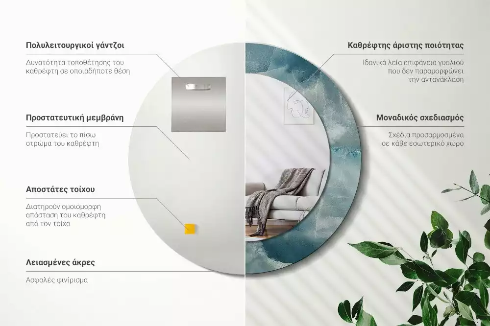 Miroir rond avec décoration Marbre onyx bleu