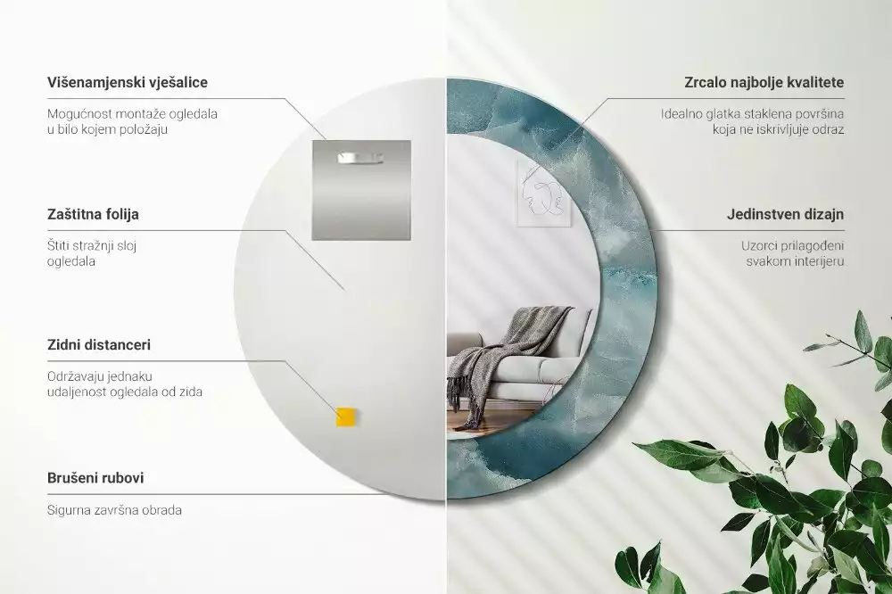 Miroir rond avec décoration Marbre onyx bleu