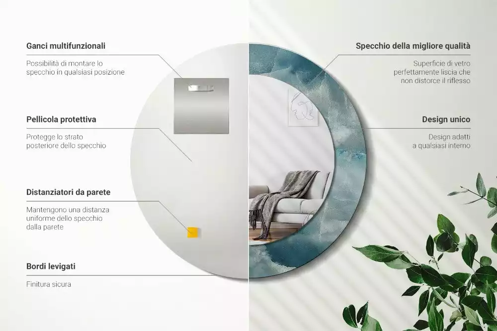 Miroir rond avec décoration Marbre onyx bleu