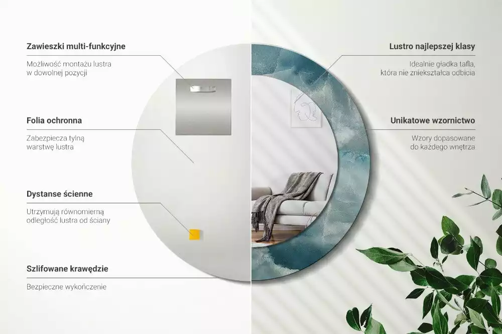 Miroir rond avec décoration Marbre onyx bleu