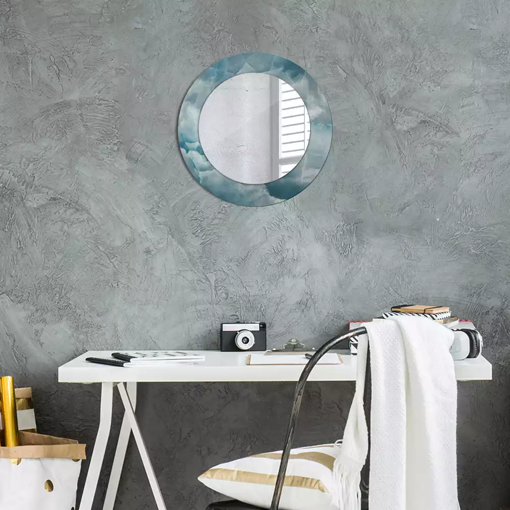 Miroir rond avec décoration Marbre onyx bleu