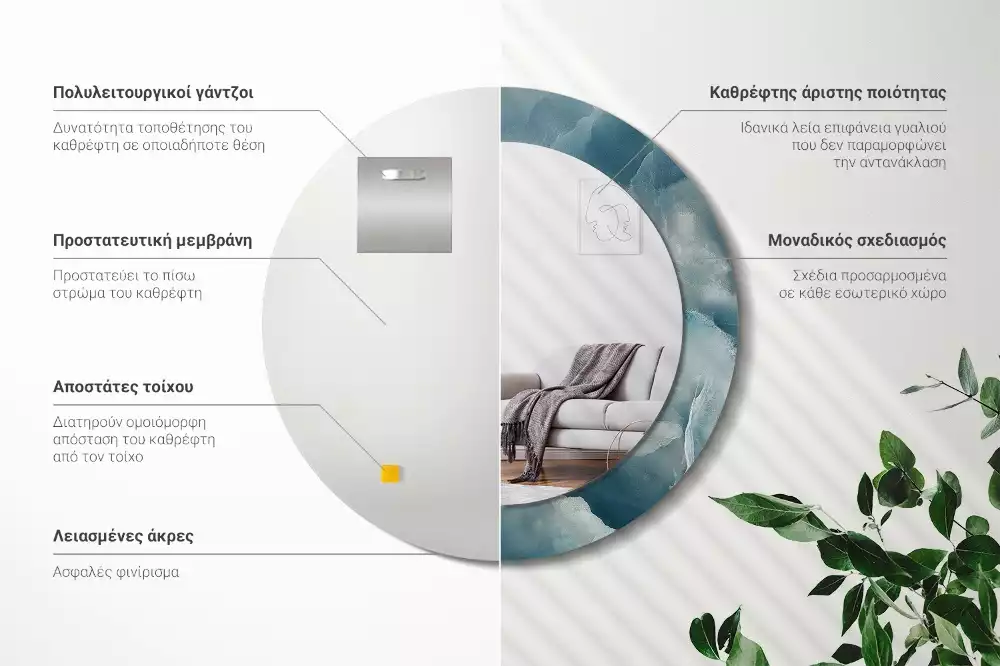 Miroir rond avec décoration Marbre onyx bleu