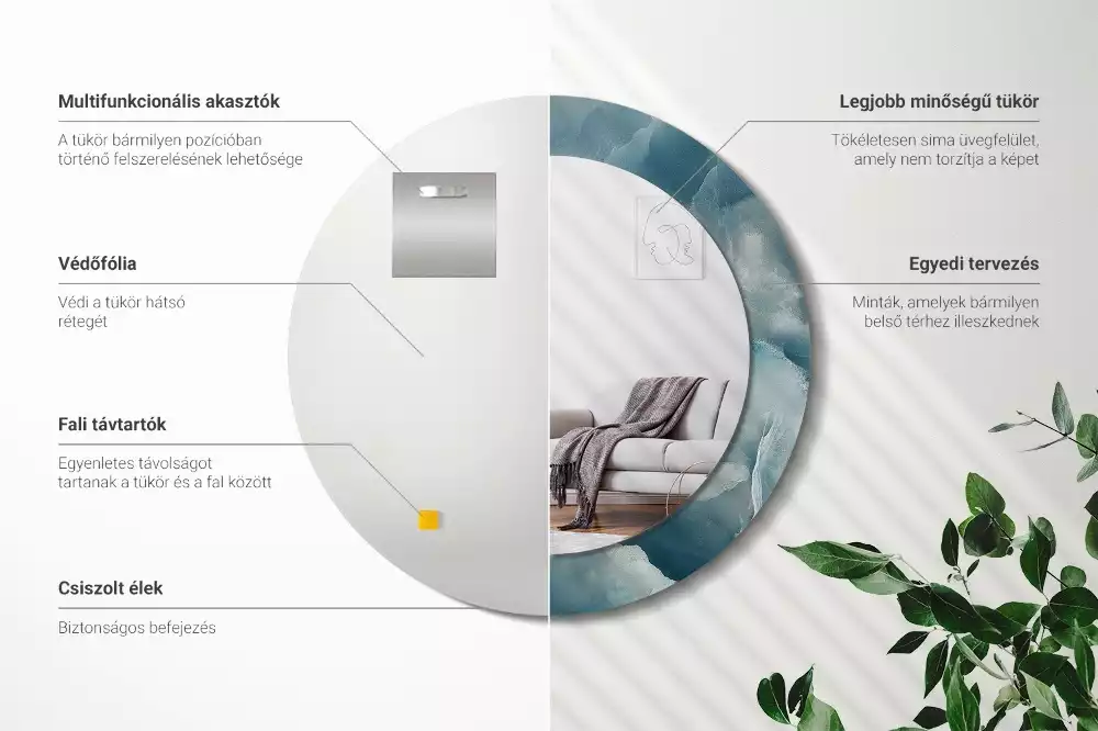 Miroir rond avec décoration Marbre onyx bleu