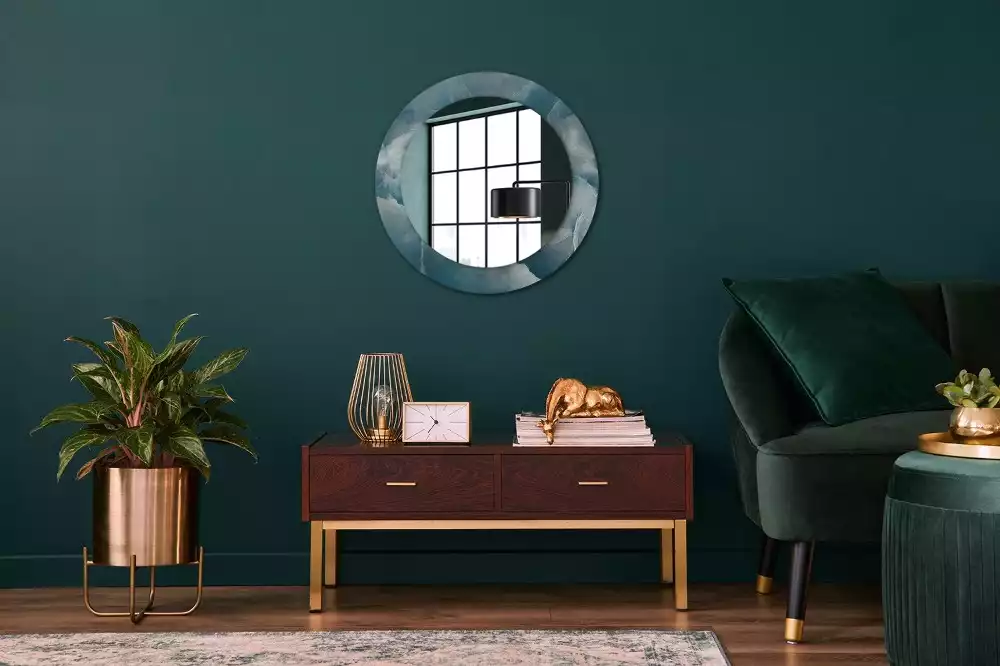 Miroir rond avec décoration Marbre onyx bleu