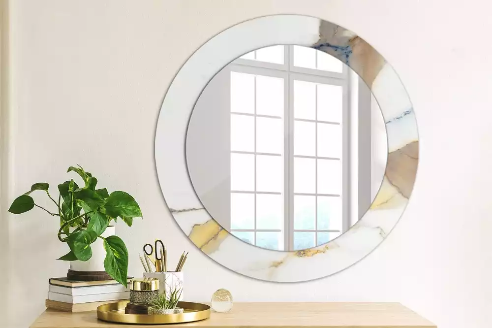 Miroir rond avec décoration Petit marbre blanc