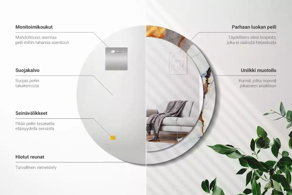 Miroir rond avec décoration Petit marbre blanc