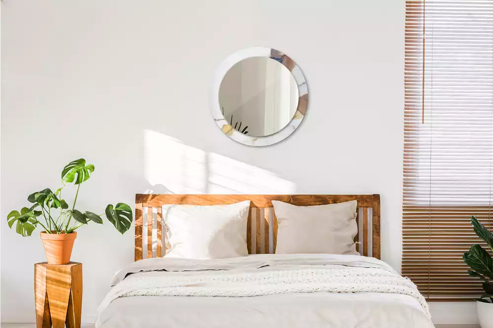 Miroir rond avec décoration Petit marbre blanc
