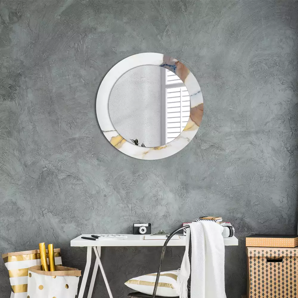Miroir rond avec décoration Petit marbre blanc