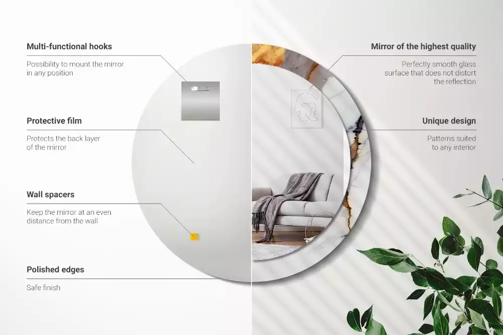 Miroir rond avec décoration Petit marbre blanc