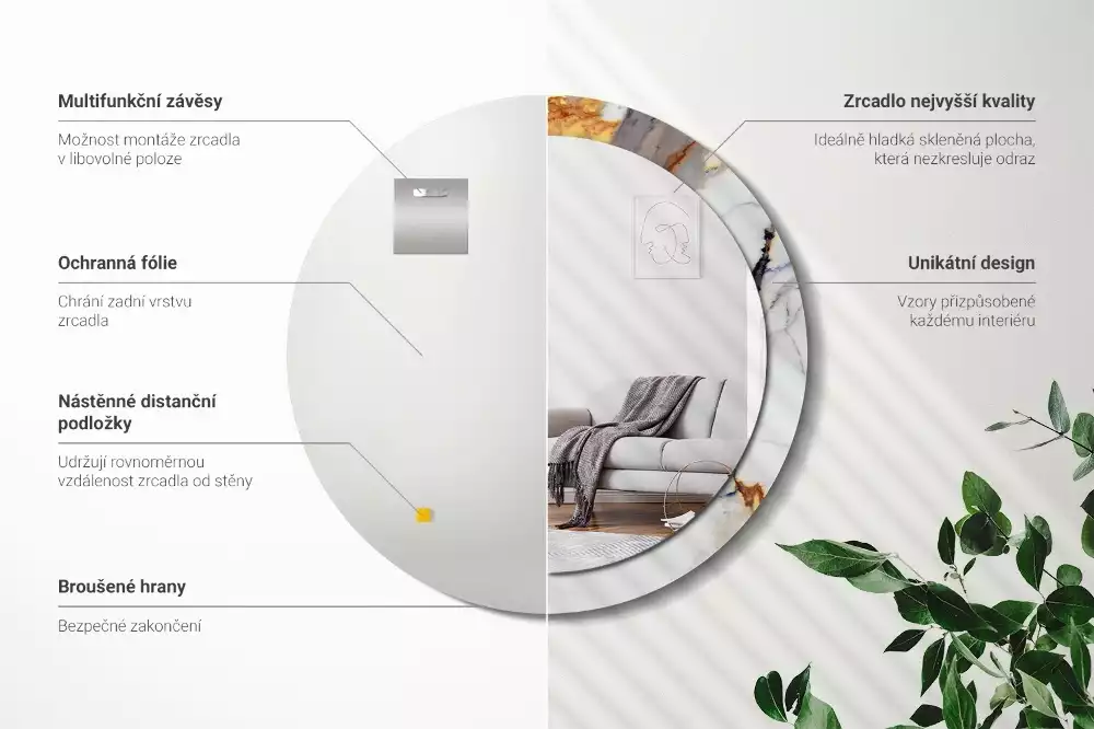 Miroir rond avec décoration Petit marbre blanc