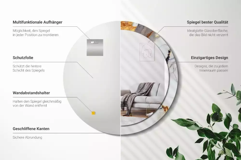 Miroir rond avec décoration Petit marbre blanc