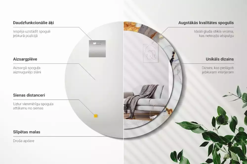Miroir rond avec décoration Petit marbre blanc
