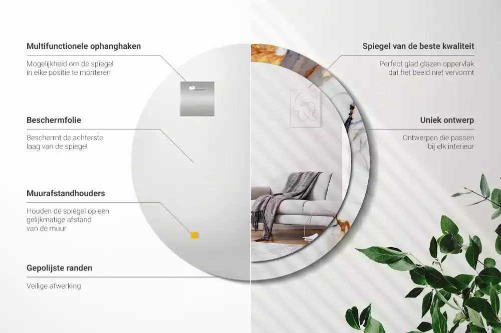 Miroir rond avec décoration Petit marbre blanc