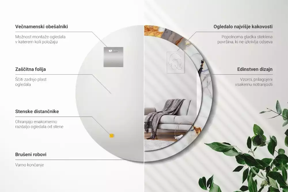 Miroir rond avec décoration Petit marbre blanc
