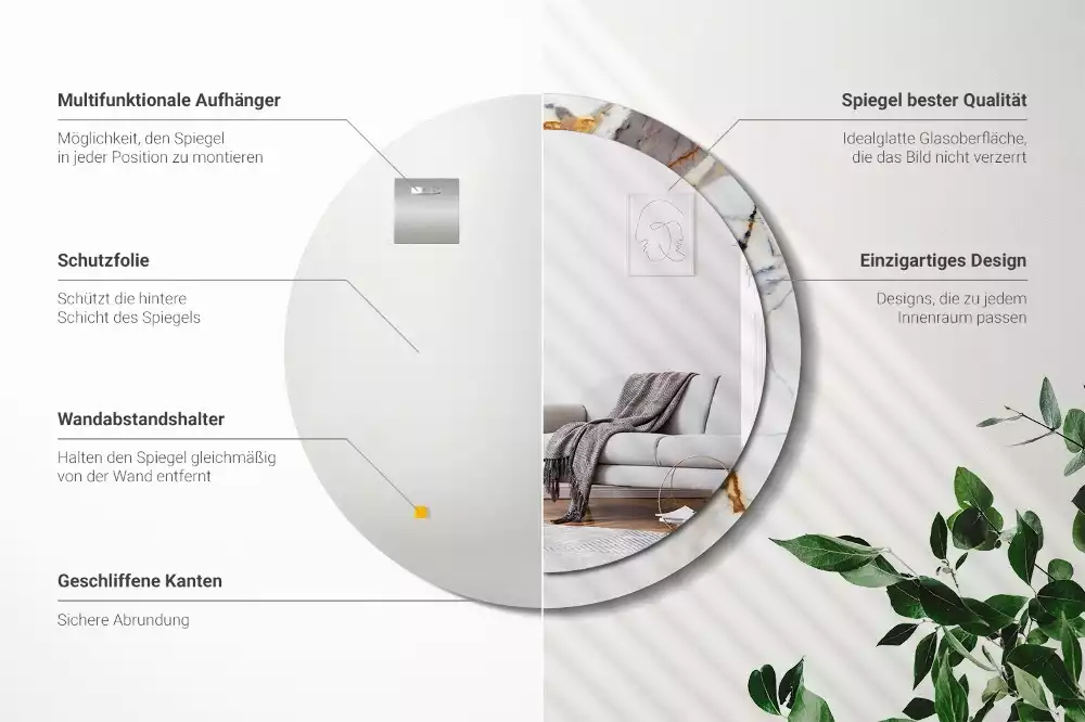 Miroir rond avec décoration Petit marbre blanc