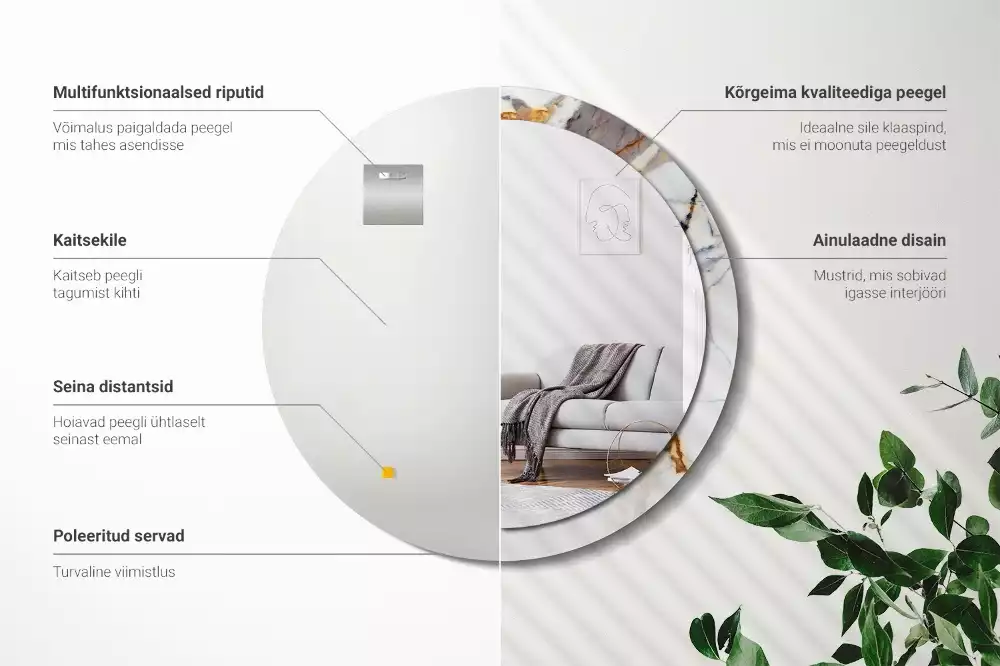 Miroir rond avec décoration Petit marbre blanc