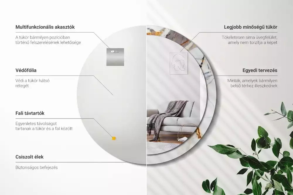 Miroir rond avec décoration Petit marbre blanc
