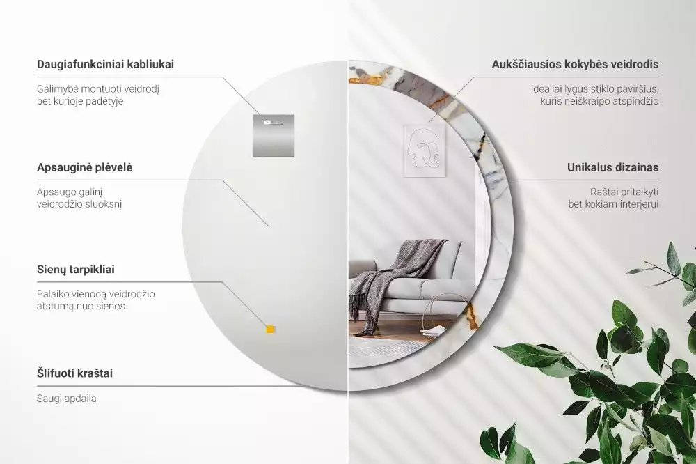 Miroir rond avec décoration Petit marbre blanc