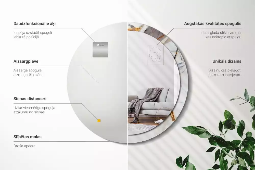 Miroir rond avec décoration Petit marbre blanc