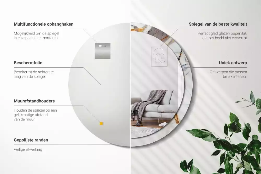 Miroir rond avec décoration Petit marbre blanc