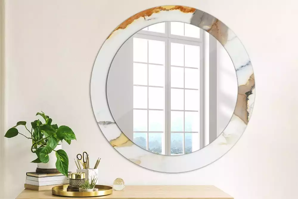 Miroir rond avec décoration Petit marbre blanc