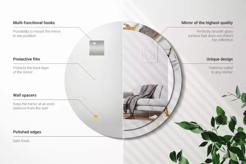 Miroir rond avec décoration Petit marbre blanc