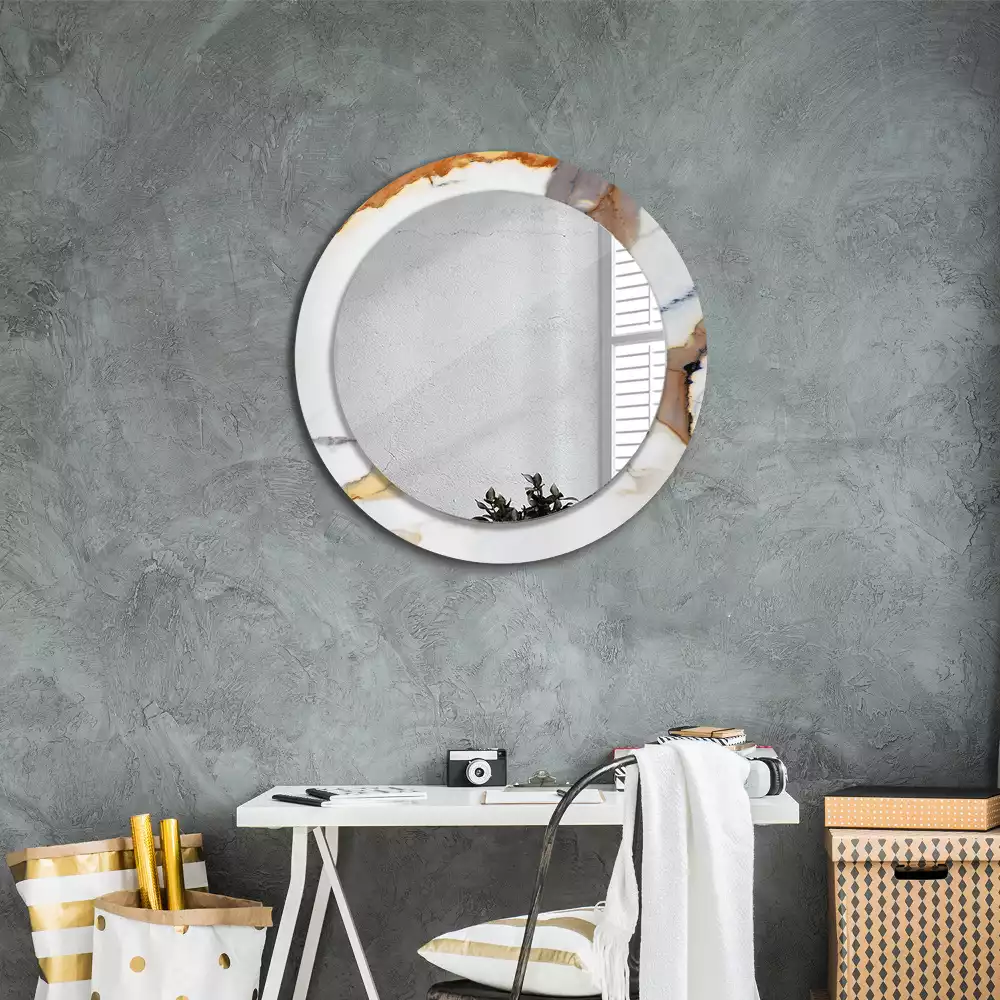 Miroir rond avec décoration Petit marbre blanc