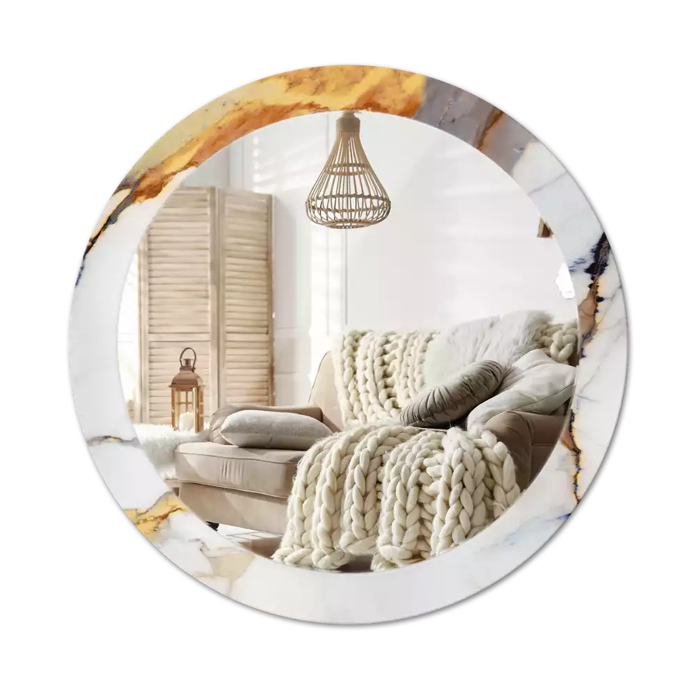 Miroir rond avec décoration Petit marbre blanc