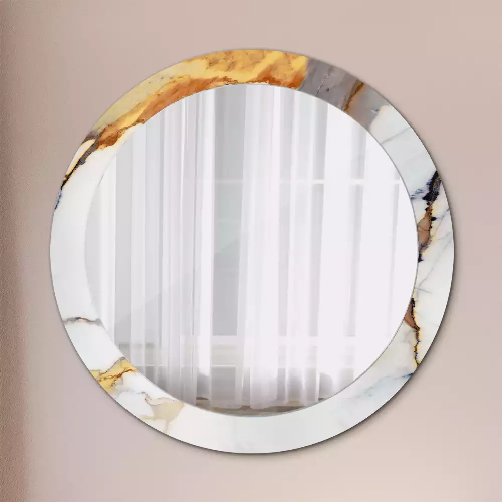 Miroir rond avec décoration Petit marbre blanc