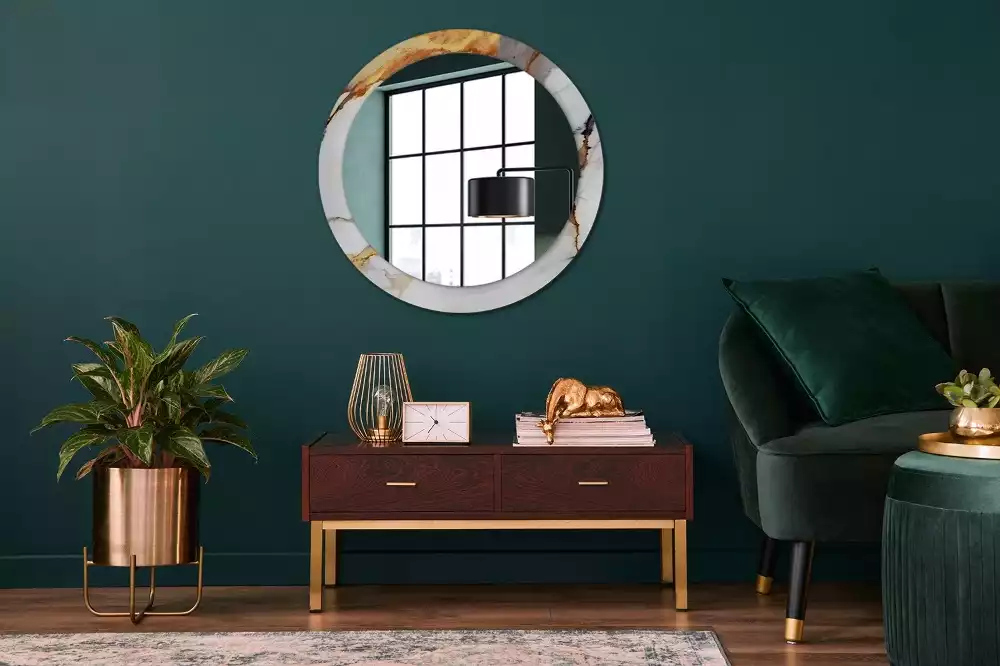 Miroir rond avec décoration Petit marbre blanc
