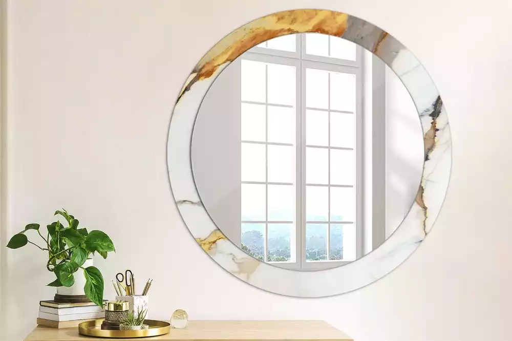Miroir rond avec décoration Petit marbre blanc