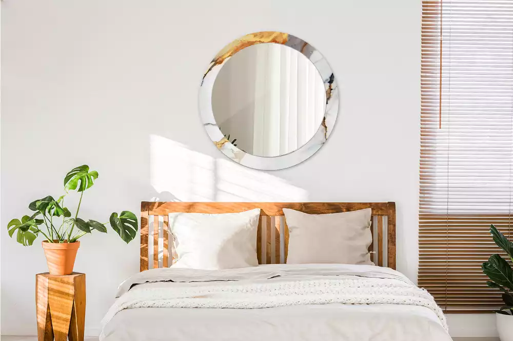 Miroir rond avec décoration Petit marbre blanc
