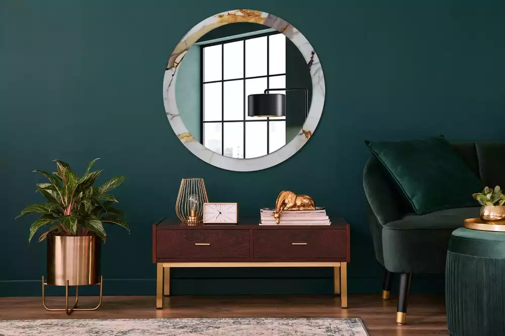 Miroir rond avec décoration Petit marbre blanc