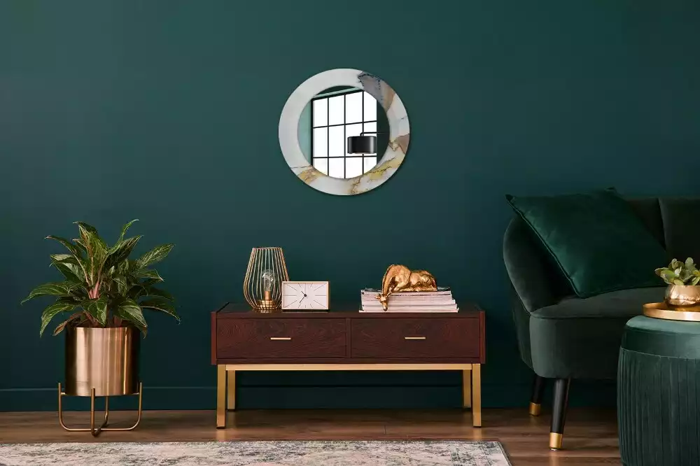 Miroir rond avec décoration Petit marbre blanc