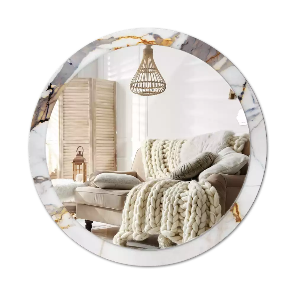 Miroir rond avec décoration Petit marbre blanc