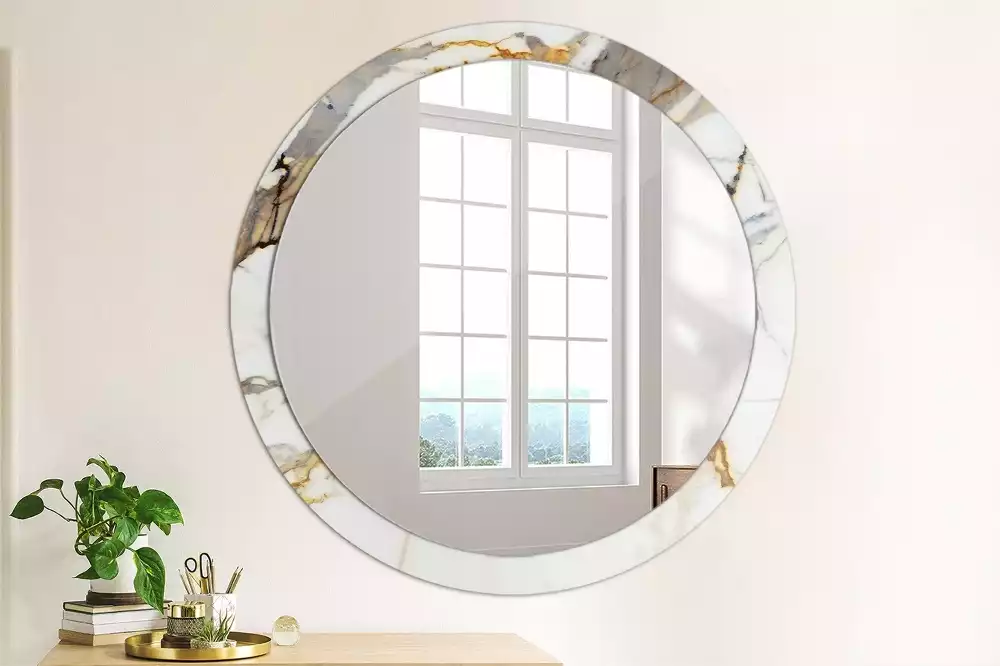 Miroir rond avec décoration Petit marbre blanc