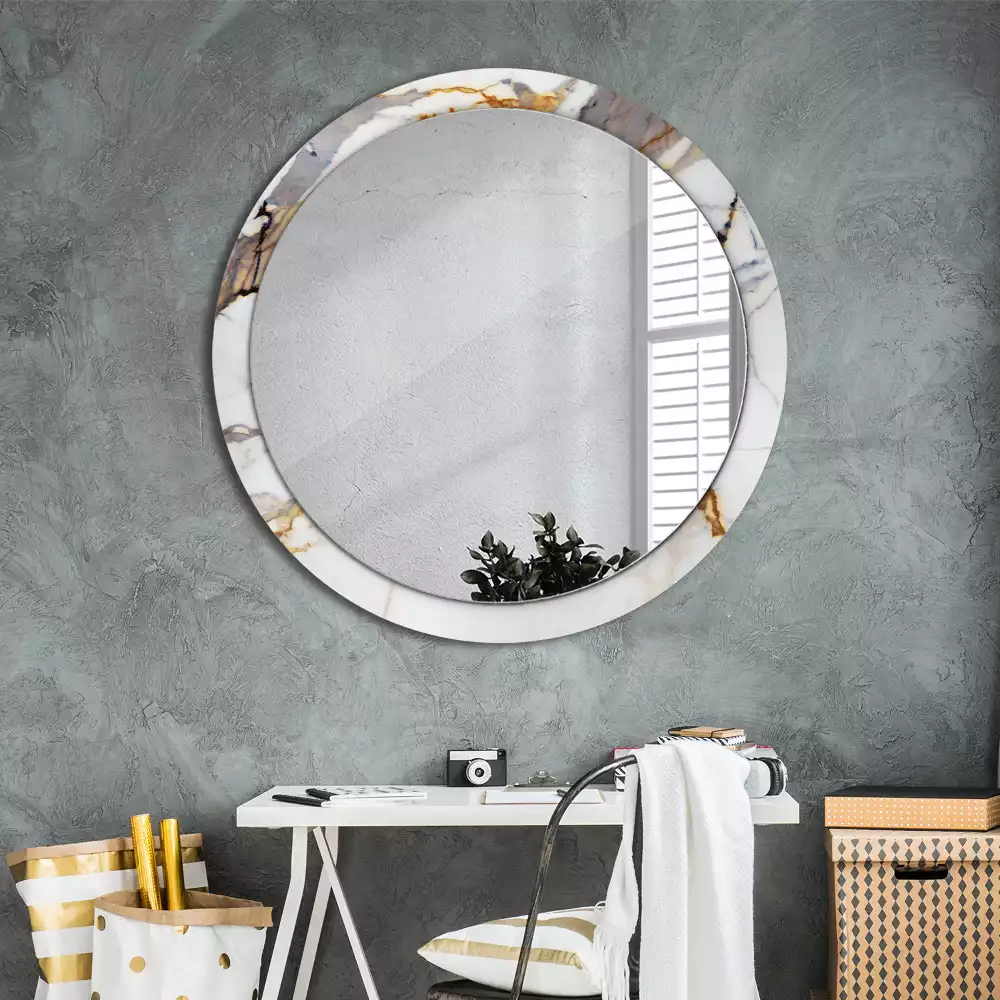 Miroir rond avec décoration Petit marbre blanc