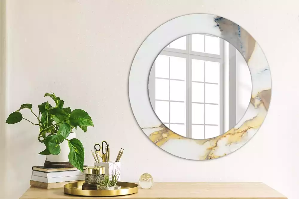 Miroir rond avec décoration Petit marbre blanc