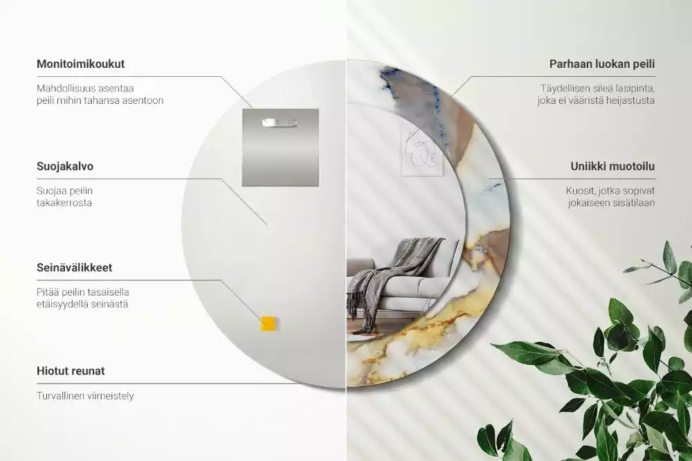 Miroir rond avec décoration Petit marbre blanc
