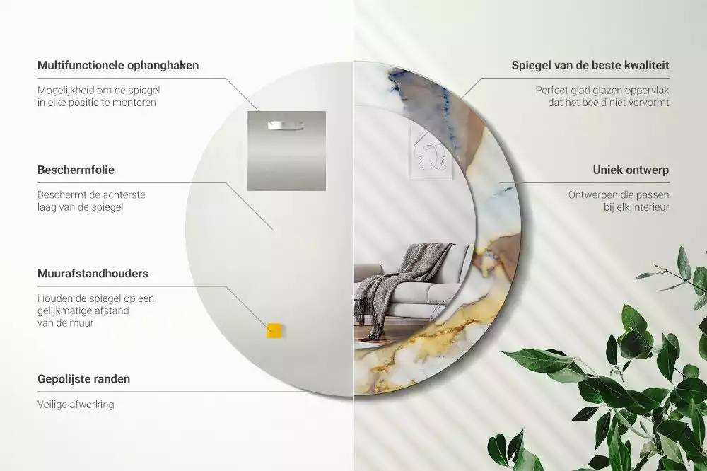 Miroir rond avec décoration Petit marbre blanc