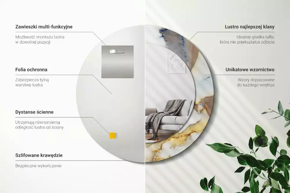Miroir rond avec décoration Petit marbre blanc