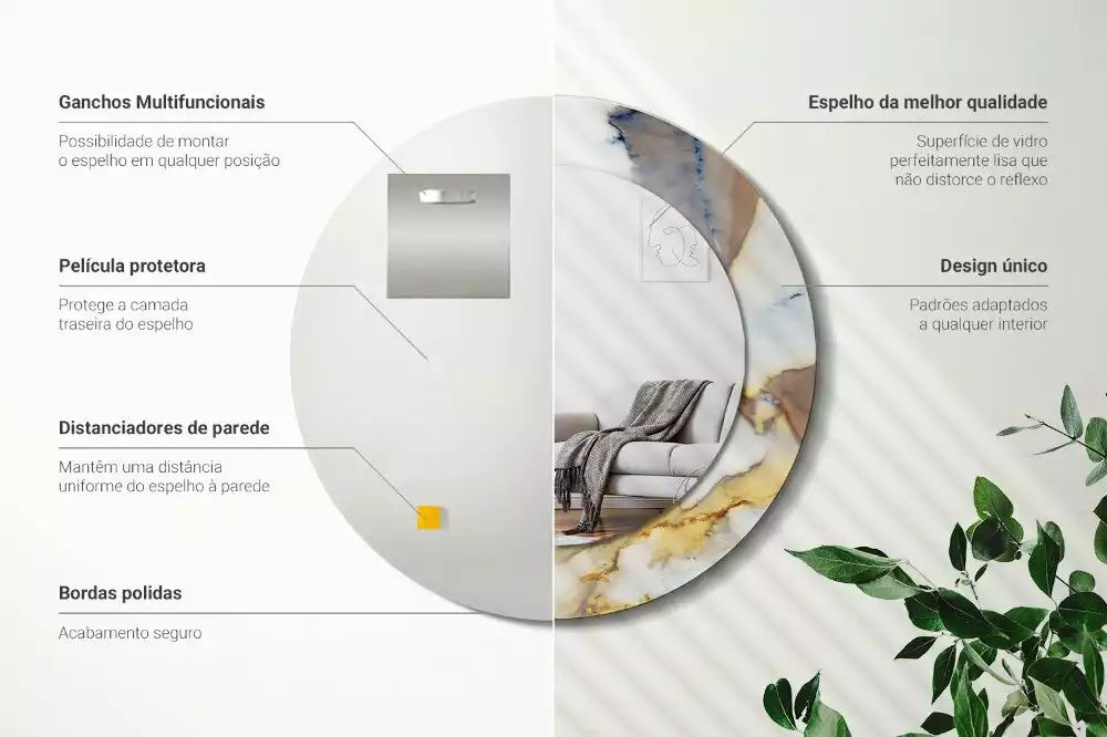 Miroir rond avec décoration Petit marbre blanc