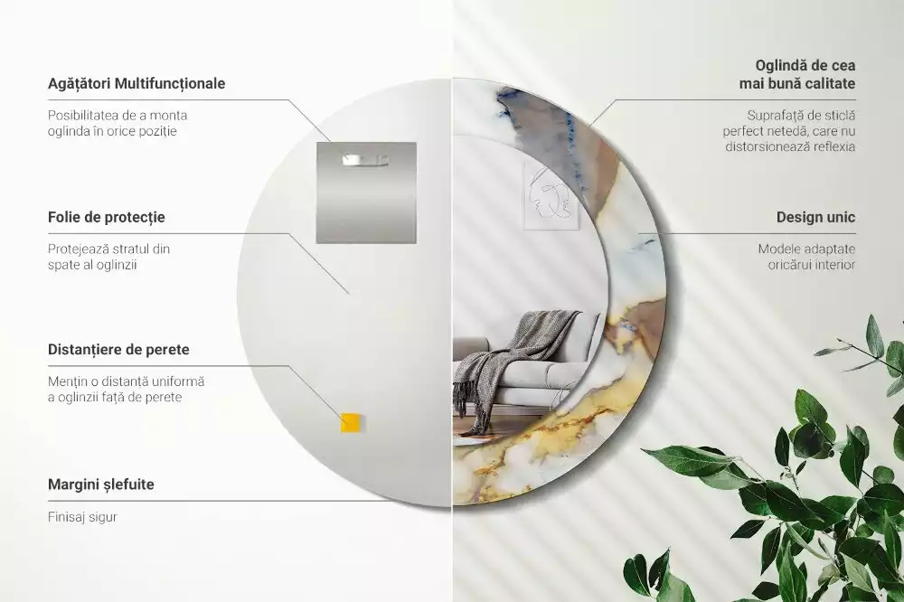 Miroir rond avec décoration Petit marbre blanc