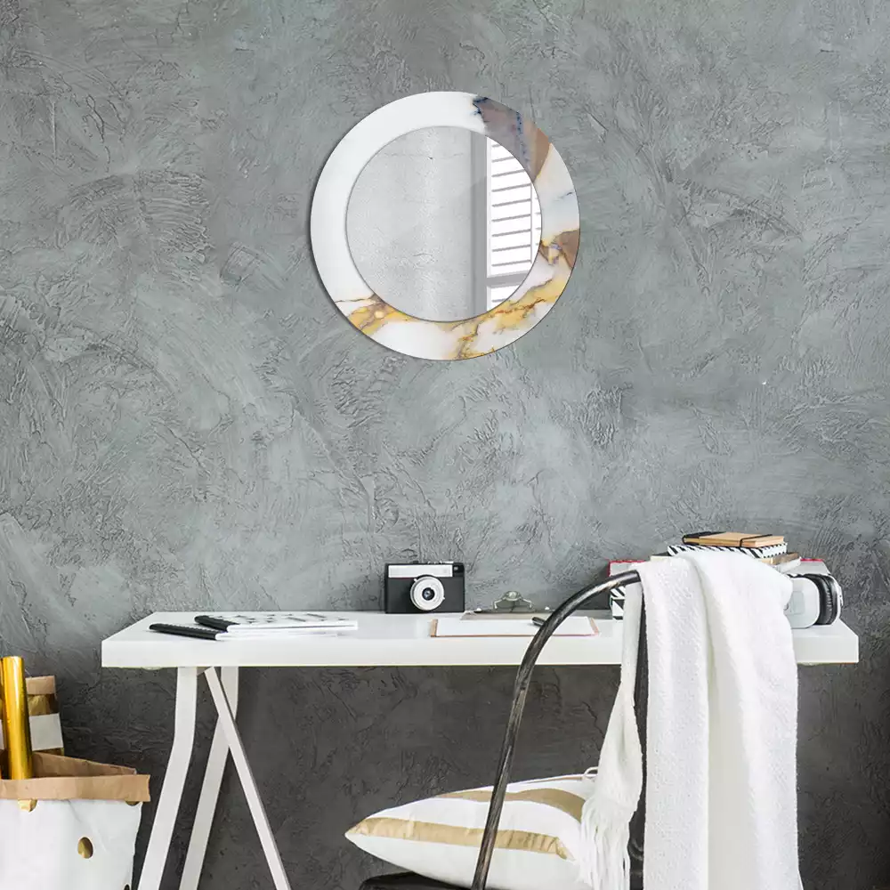 Miroir rond avec décoration Petit marbre blanc